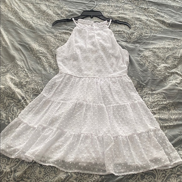 Trixxi White Clip Dot Halter Tiered Cocktail Dress Size S - Picture 1 of 3